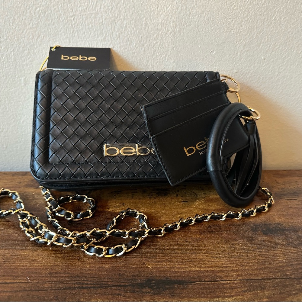 bebe Black Crossbody Bag with Gold Accents NWT - Picture 8 of 9